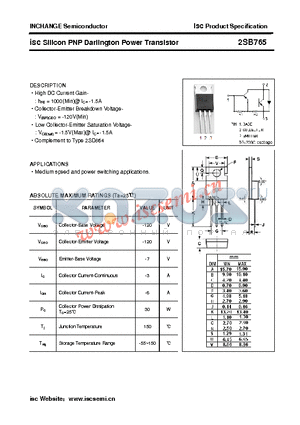 2SB765 datasheet - isc Silicon PNP Darlington Power Transistor