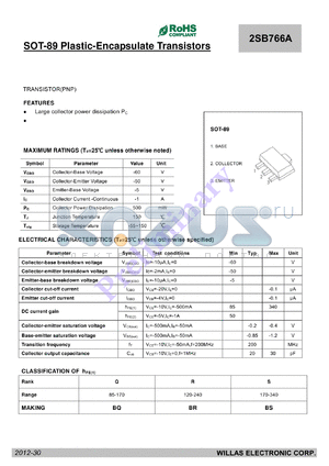 2SB766A datasheet - SOT-89 Plastic-Encapsulate Transistors
