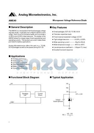 AME40BEET datasheet - Micropower Voltage Reference Diode