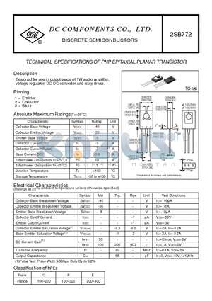 2SB772 datasheet - TECHNICAL SPECIFICATIONS OF PNP EPITAXIAL PLANAR TRANSISTOR