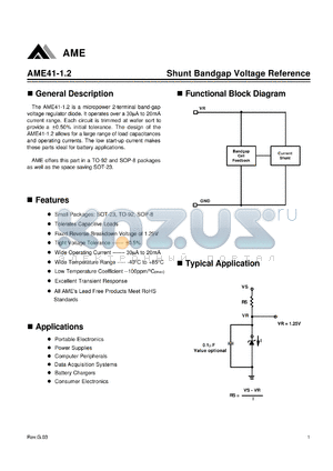 AME41AEATZ datasheet - Shunt Bandgap Voltage Reference