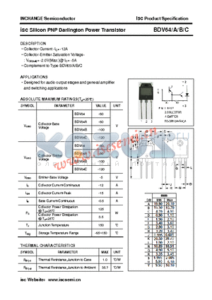 BDV64 datasheet - isc Silicon PNP Darlington Power Transistor