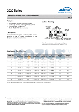 2020-4016-10 datasheet - Directional Couplers Mini, Octave Bandwidth