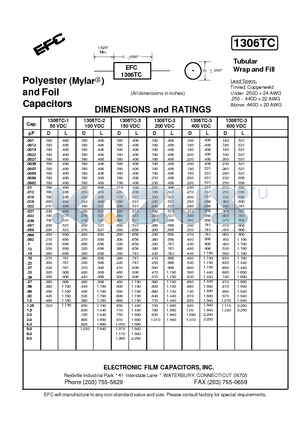 1306TC datasheet - Polyester (Mylar) and Foil Capacitors