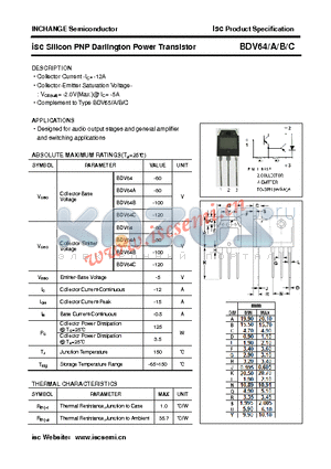 BDV64A datasheet - isc Silicon PNP Darlington Power Transistor