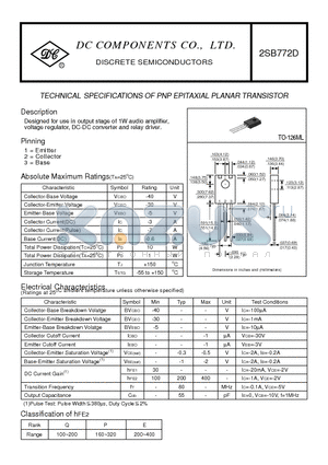 2SB772D datasheet - TECHNICAL SPECIFICATIONS OF PNP EPITAXIAL PLANAR TRANSISTOR