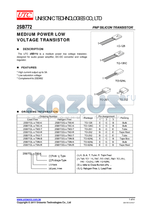 2SB772G-X-T9N-R datasheet - MEDIUM POWER LOW VOLTAGE TRANSISTOR