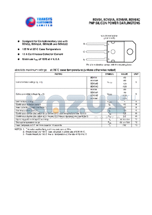 BDV64B datasheet - PNP SILICON POWER DARLINGTONS