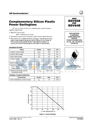 BDV64B datasheet - Complementary Silicon Plastic Power Darlingtons