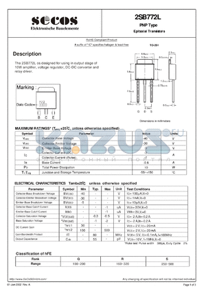 2SB772L datasheet - PNP Type Epitaxial Transistors