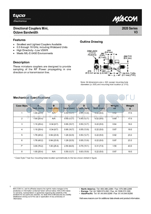 2020-6600-10 datasheet - Directional Couplers Mini, Octave Brandwidth