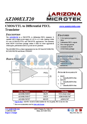 AZ100ELT20TG datasheet - CMOS/TTL to Differential PECL Translator