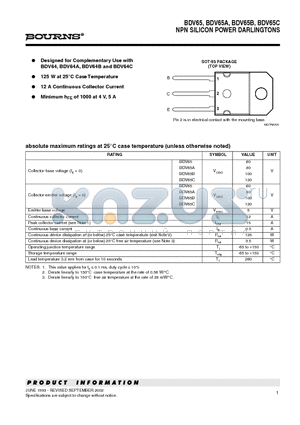 BDV65C datasheet - NPN SILICON POWER DARLINGTONS