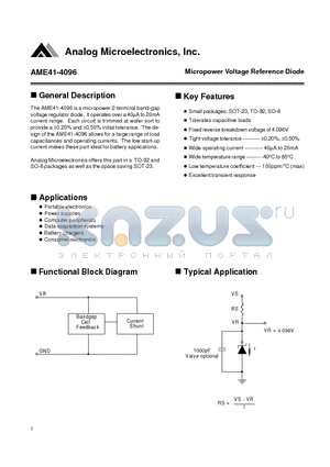 AME41FEHA datasheet - Micropower Voltage Reference Diode