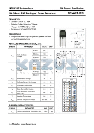 BDV66 datasheet - isc Silicon PNP Darlington Power Transistor