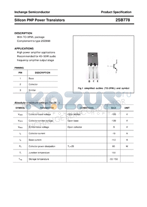 2SB778 datasheet - Silicon PNP Power Transistors