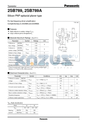 2SB789A datasheet - Silicon PNP epitaxial planer type(For low-frequency driver amplification)