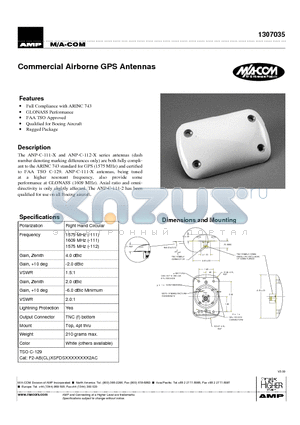 1307035 datasheet - Commercial Airborne GPS Antennas