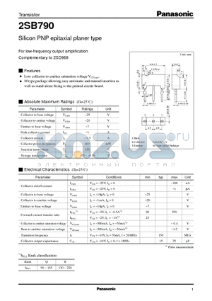 2SB790 datasheet - Silicon PNP epitaxial planer type(Silicon PNP epitaxial planer type)