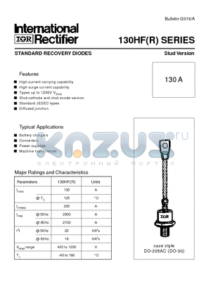 130HF datasheet - STANDARD RECOVERY DIODES Stud Version