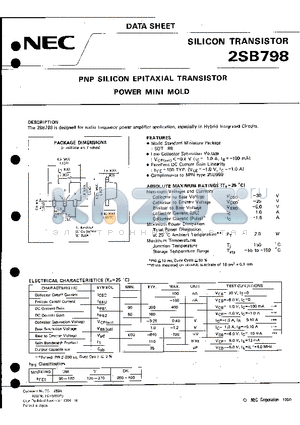 2SB798 datasheet - PNP SILICON EPITAXIAL TRANSISTOR POWER MINI MOLD