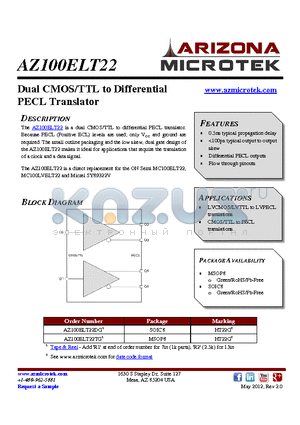 AZ100ELT22TG datasheet - Dual CMOS/TTL to Differential PECL Translator