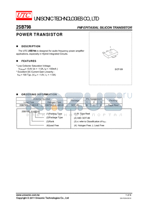 2SB798 datasheet - POWER TRANSISTOR