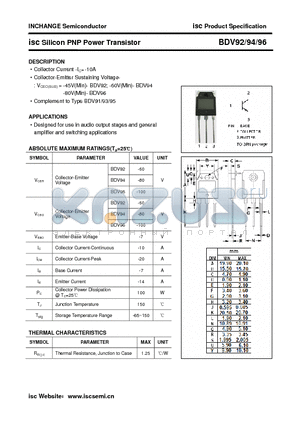 BDV92 datasheet - isc Silicon PNP Power Transistor