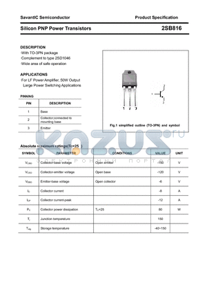 2SB816 datasheet - Silicon PNP Power Transistors