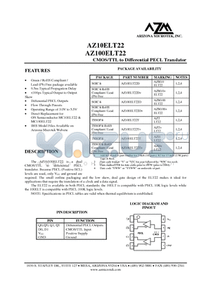 AZ100ELT22D+ datasheet - CMOS/TTL to Differential PECL Translator