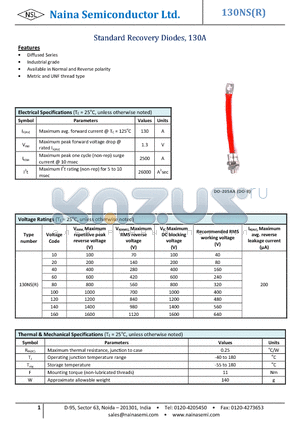 130NS100 datasheet - Standard Recovery Diodes, 130A