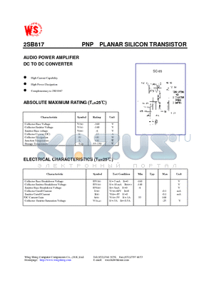 2SB817 datasheet - PNP PLANAR SILICON TRANSISTOR(AUDIO POWER AMPLIFIER DC TO DC CONVERTER)