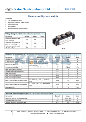 130NT3 datasheet - Non-isolated Thyristor Module