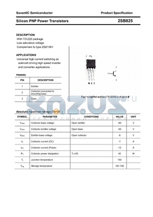 2SB825 datasheet - Silicon PNP Power Transistors