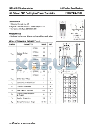 BDW24 datasheet - isc Silicon PNP Darlington Power Transistor