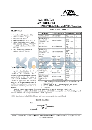 AZ100ELT20T datasheet - CMOS/TTL to Differential PECL Translator