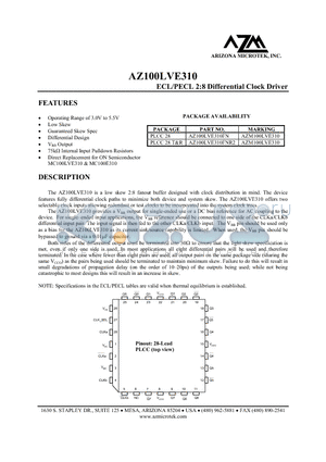 AZ100LVE310FN datasheet - ECL/PECL 2:8 Differential Clock Driver