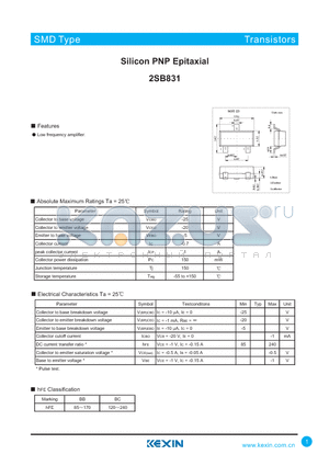 2SB831 datasheet - Silicon PNP Epitaxial