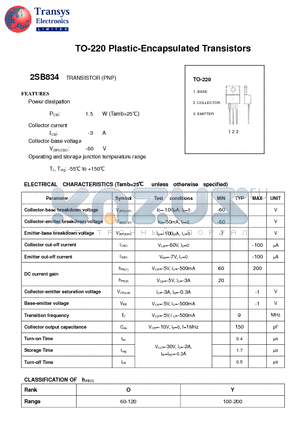 2SB834 datasheet - Plastic-Encapsulated Transistors
