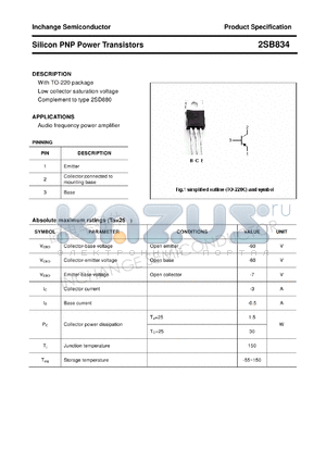 2SB834 datasheet - Silicon PNP Power Transistors