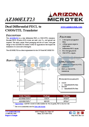 AZ100ELT23T+ datasheet - Dual Differential PECL to CMOS/TTL Translator