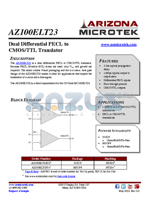 AZ100ELT23_12 datasheet - Dual Differential PECL to CMOS/TTL Translator
