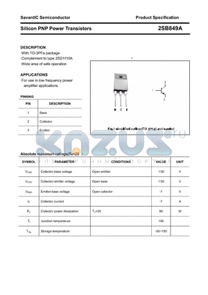 2SB849A datasheet - Silicon PNP Power Transistors