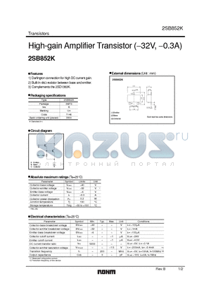 2SB852K datasheet - High-gain Amplifier Transistor (−32V, −0.3A)