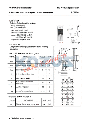 BDW41 datasheet - isc Silicon NPN Darlington Power Transistor