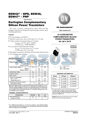 BDW42 datasheet - Darlington Complementary Silicon Power Transistors