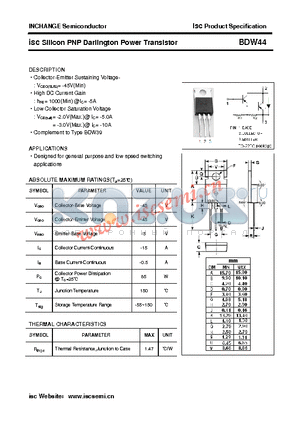 BDW44 datasheet - isc Silicon PNP Darlington Power Transistor