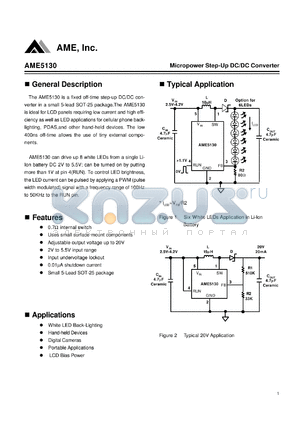 AME5130 datasheet - Micropower Step-Up DC/DC Converter