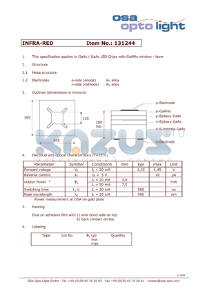 131244 datasheet - GaAs LED CHIPS WITH gAaIaS WINDOW - LAYER