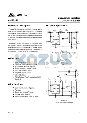 AME5150 datasheet - Micropower Inverting DC/DC Converter